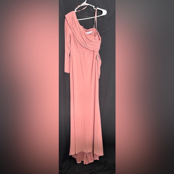Mac Duggal 26595 NWT Pink Drop Shoulder Long Sleeve Column Gown - Picture 4 of 6